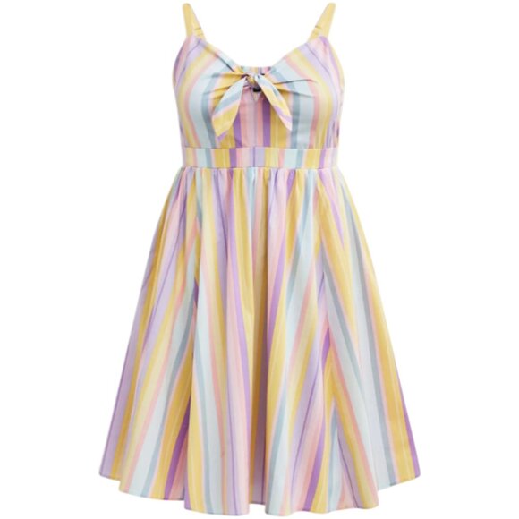 Torrid Mini Poplin Tie-Front Colorful Vertical Stripe Skater Dress Size 2X 18-20 - Picture 1 of 11